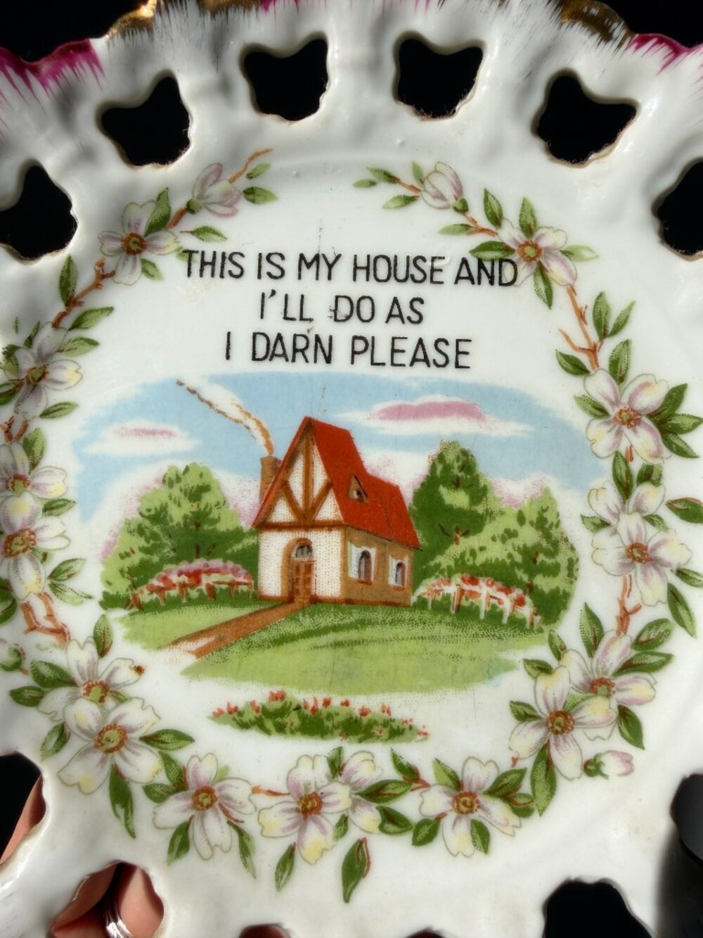 2/$40 ๐ธ Cottagecore Porcelain Plate 'This Is My House I'll Do As I Darn Please" - Picture 4 of 5